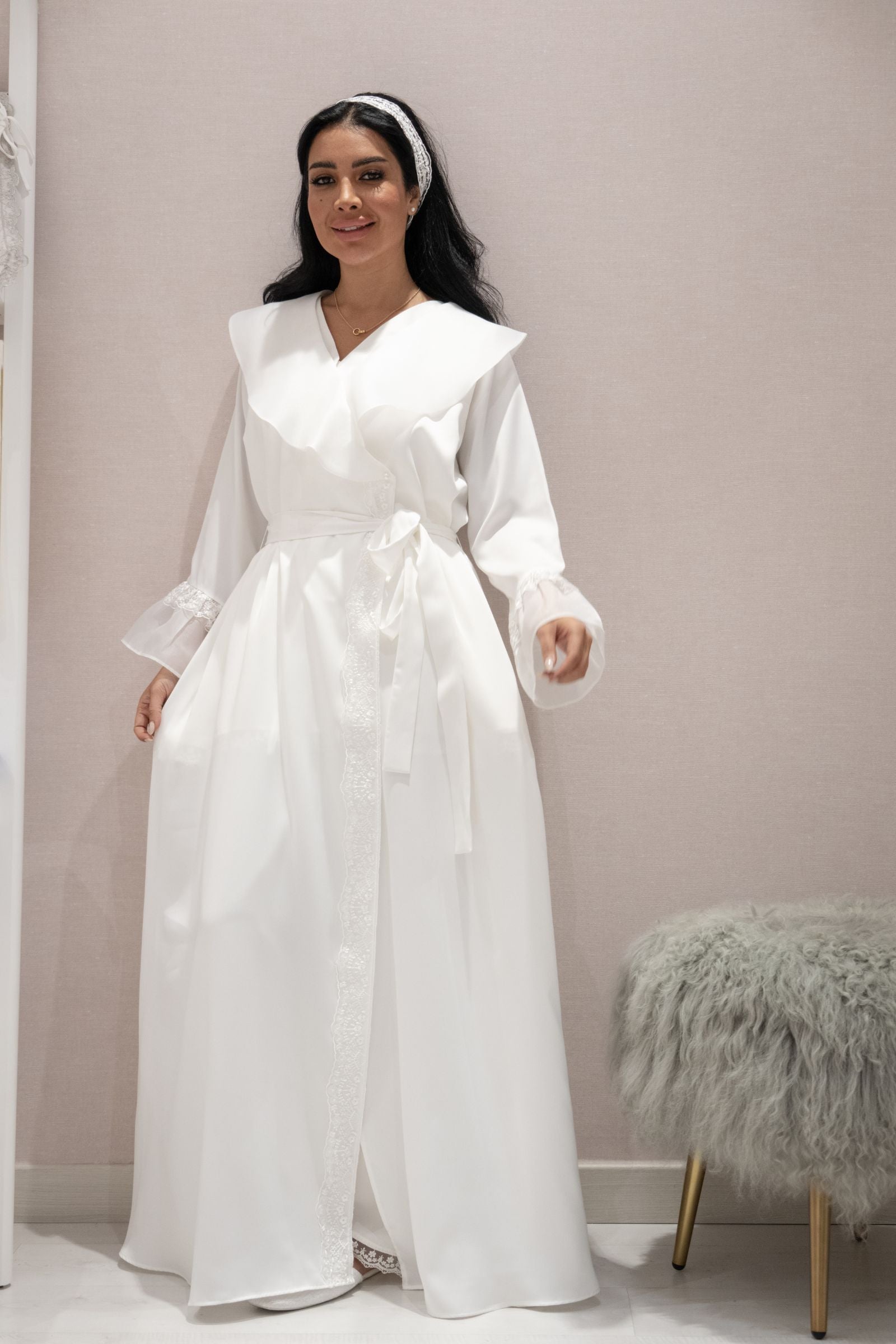 Sky Blue Robe with Lace by Kavarati | Elegant Modest Loungewear Sky Blue Robe with Lace by Kavarati | Elegant Modest Loungewear