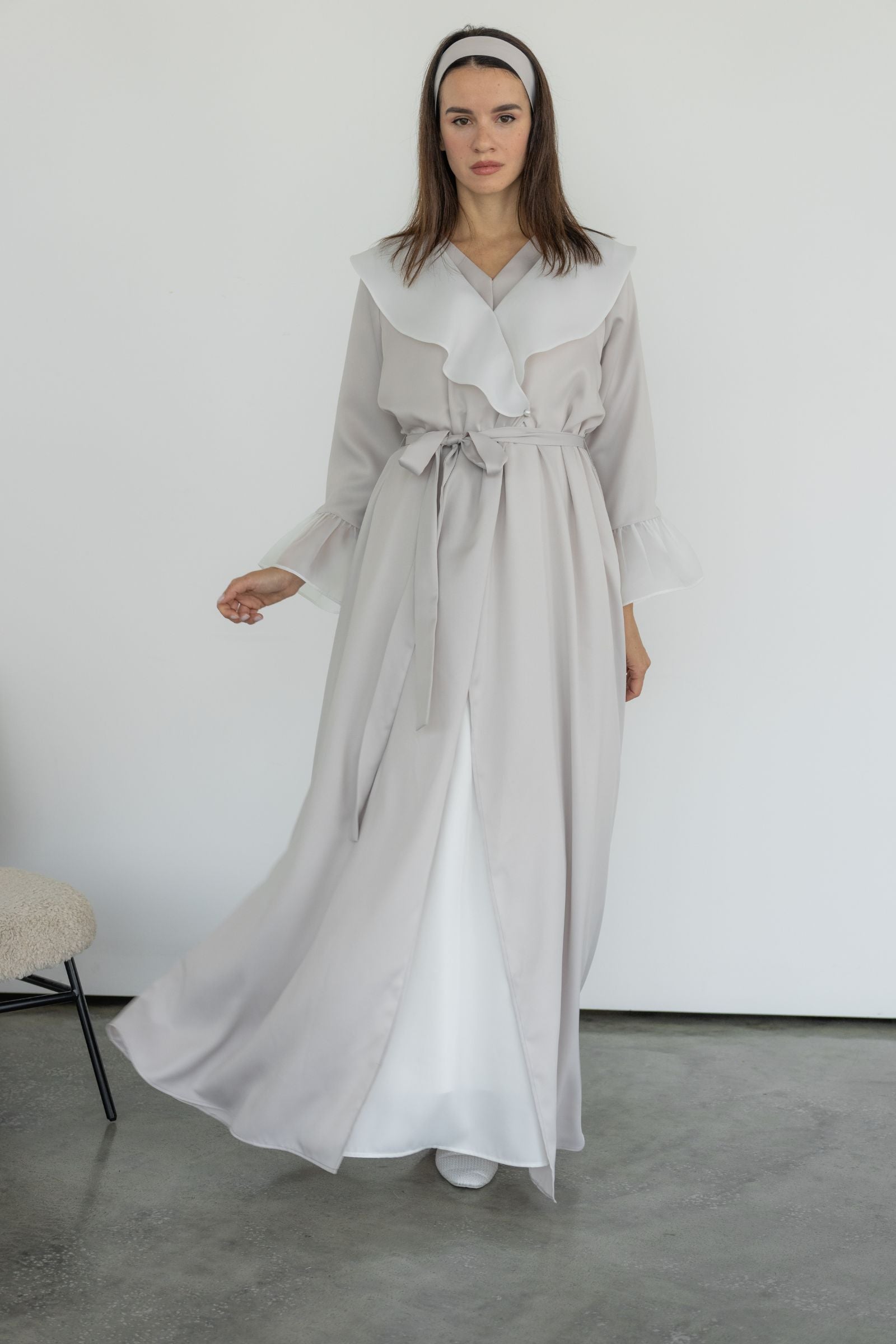 Classic Elegance Robe Set  Ruffled Collar