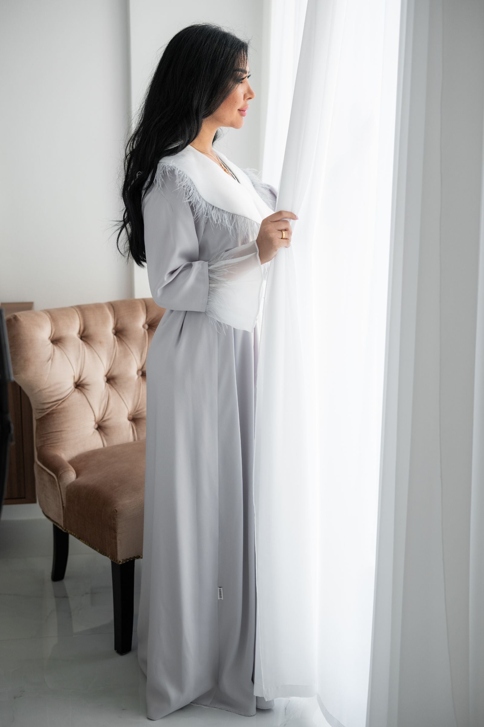 Light Pistachio Ruffled Collar Robe and Dress Set