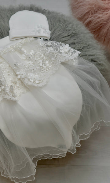 Luxury Ivory Lace Stretch Swaddle Set with Matching Hat