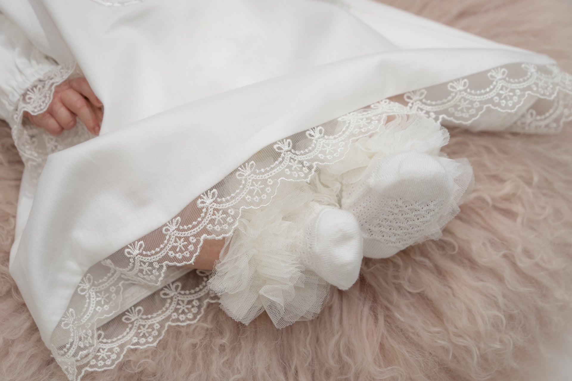 Elegant Cream Baby Socks with Tulle Ruffles