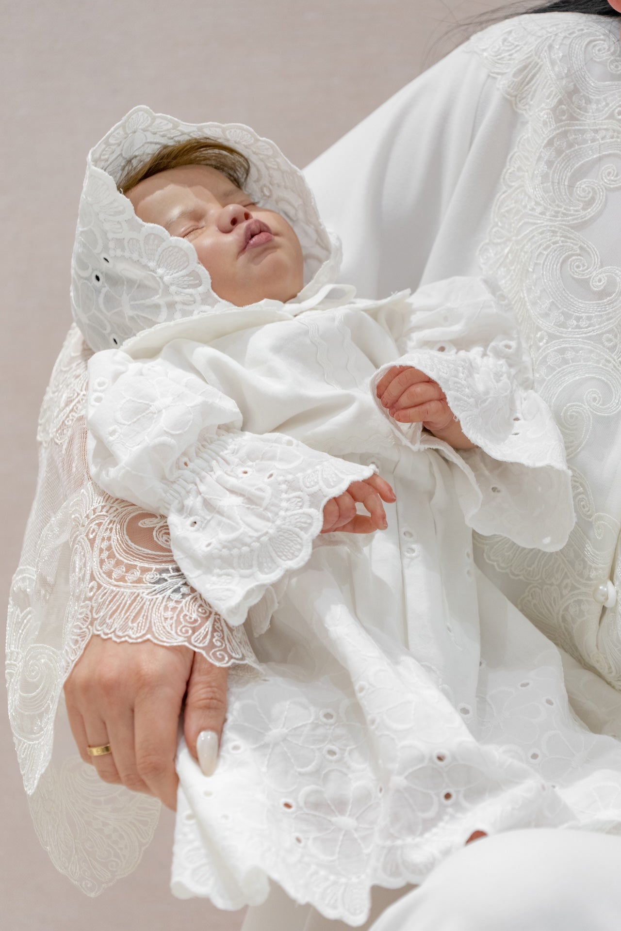 Embroidered Short Cotton Baby Dress with Matching Cap