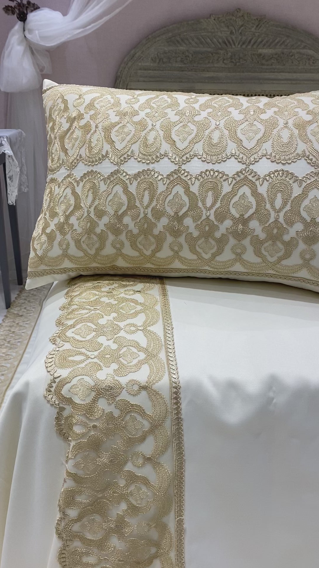 Delicate Cotton Cover with Elegant  Beige Guipure Lace