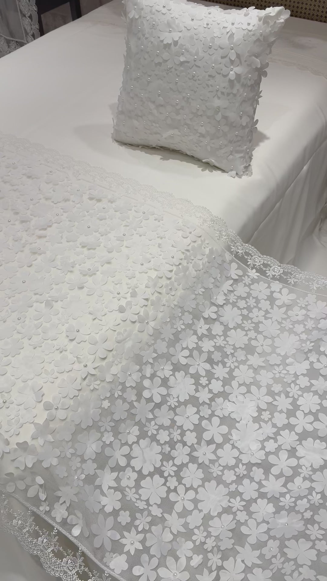 Floral Bed Throw with Pearl Accents