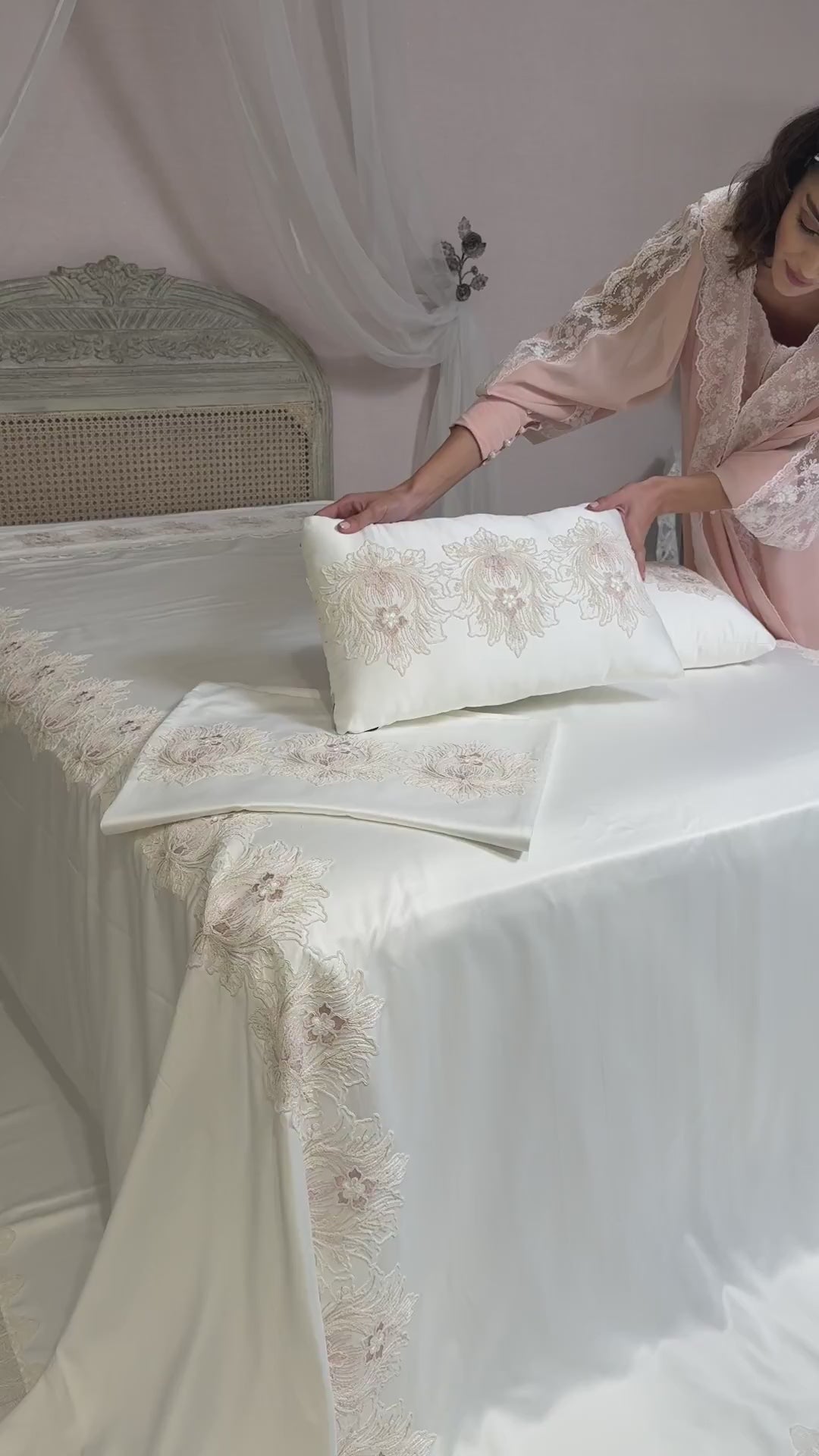 Deluxe Ivory Bedding Set with Blush Embroidered Florals